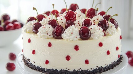 Delicious Cherry Cheesecake with Whipped Cream and Chocolate Sprinkles