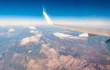 Aerial view on arabian desert and Red sea mountains from airplane