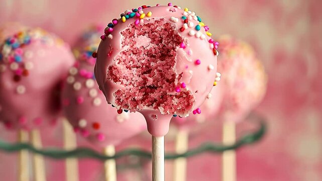 Delightful pink cake pops with colorful sprinkles showcased on a decorative stand during a festive celebration