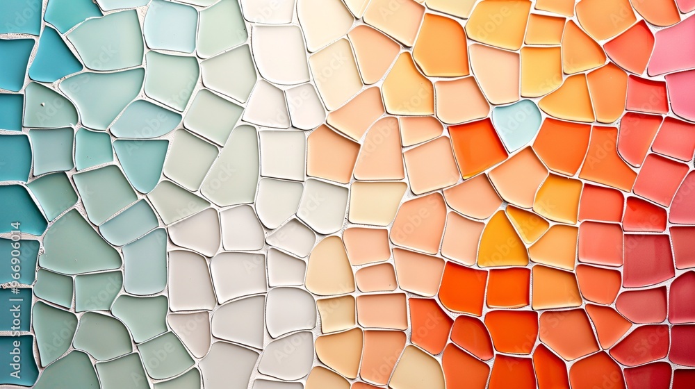 Poster a colorful mosaic tile wall with intricate patterns, offering a vibrant and artistic background with