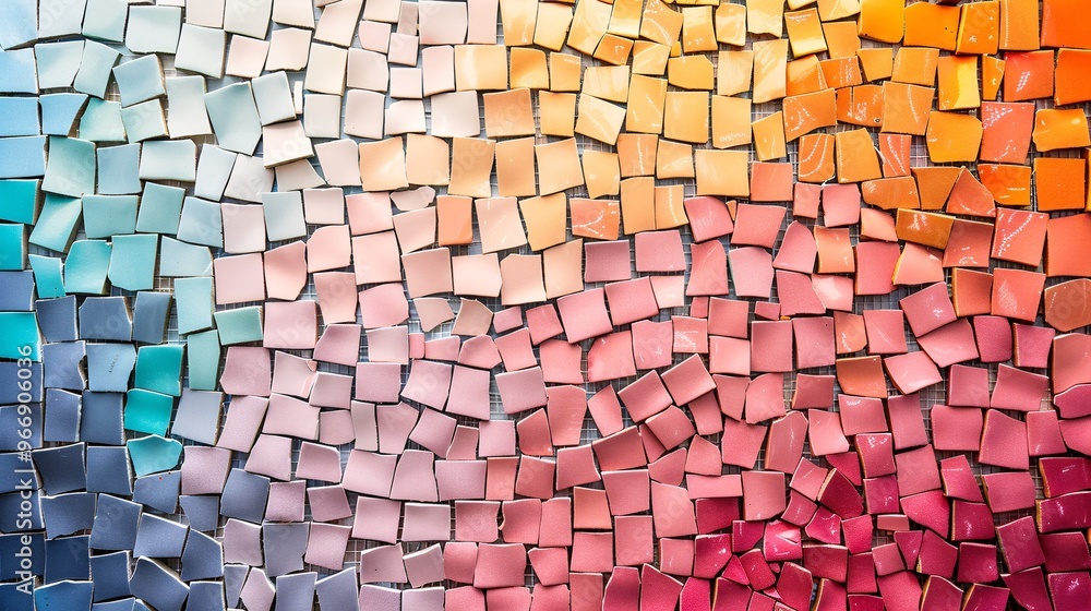 Poster a colorful mosaic tile wall with intricate patterns, offering a vibrant and artistic background with