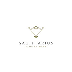 sagittarius zodiac symbol logo design with arrow icon in line art design style