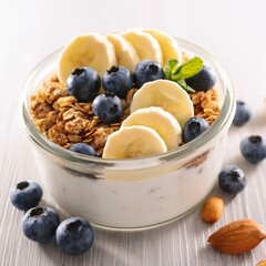 muesli with blueberries and yogurt