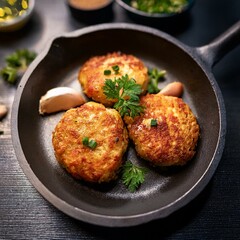 yummy Pan fried chicken & shrimps patty_ with natural light and colors