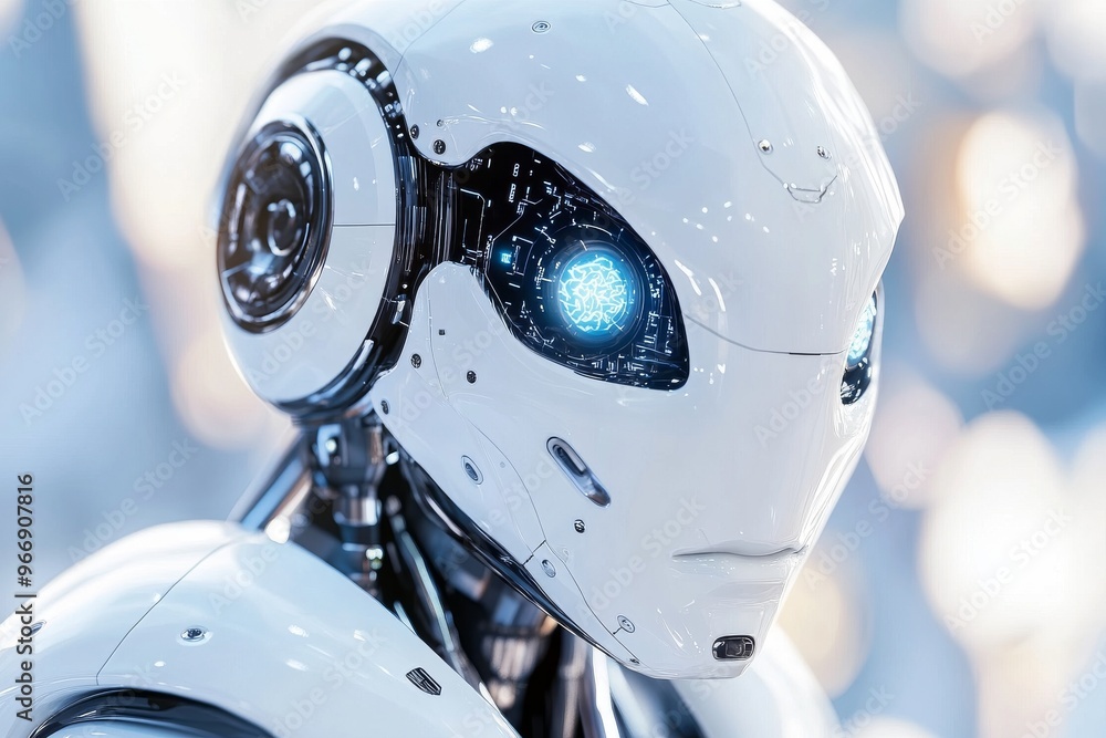 Aufkleber automation mechanics and neural cute humanoid robot with glowing blue eyes representing friendly ai 