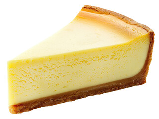 Piece of cheesecake isolated on transparent background, top view