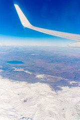 Aerial view on arabian desert and Red sea mountains from airplane