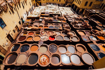 Obraz premium Leathers Coloring Vats, Chouara Tannery, Fes Morocco