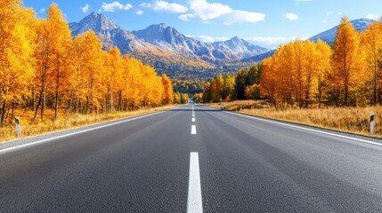 Fototapeta premium Autumn Road Through Mountains with Golden Trees