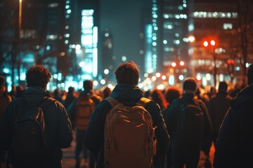 Gathered crowd at night in solidarity
