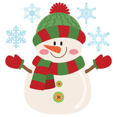 Cute Christmas snowman vector cartoon illustration