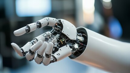 Close Up Robotic Hand Reaching Out  Futuristic Technology  Artificial Intelligence