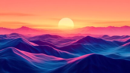 Sunset Over a Ridge of Abstract Mountains