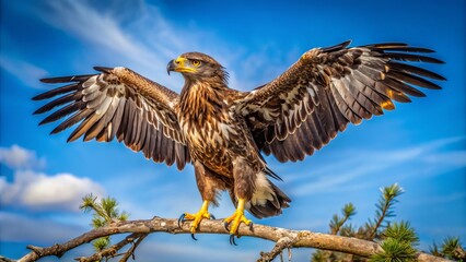 Obraz premium Elegant wings spread wide as the eagle floats effortlessly on the breeze, its piercing gaze scanning the limitless