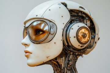 Automation hybrid and fusion detailed view of a humanoid robot with intricate mechanical design representing advanced ai and robotics