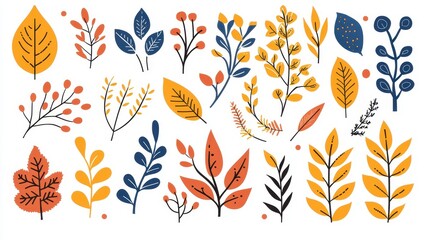 Obraz premium Colorful Autumn Leaves and Branches Illustration