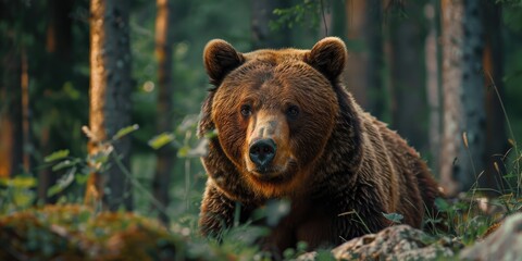 Obraz premium Ursus arctos in a woodland habitat
