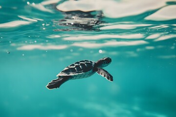 Obraz premium Small Baby Sea Turtle Swimming in the Ocean