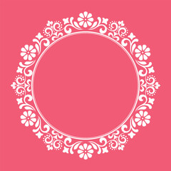 Decorative frame Elegant vector element for design in Eastern style, place for text. Floral pink and white border. Lace illustration for invitations and greeting cards