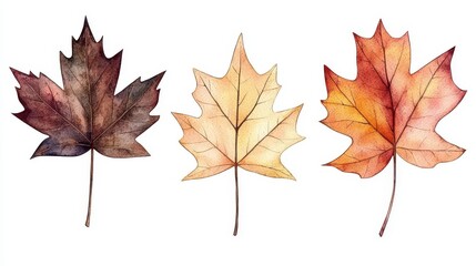 Watercolor Autumn Maple Leaves Set  Fall Foliage  Nature  Isolated  Design Elements