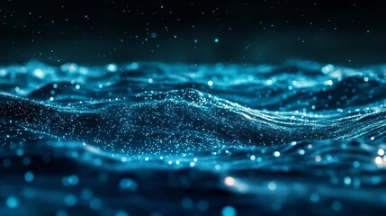 Abstract Blue Water Surface with Glowing Particles