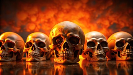 Spooky Halloween skulls on vibrant orange and black background