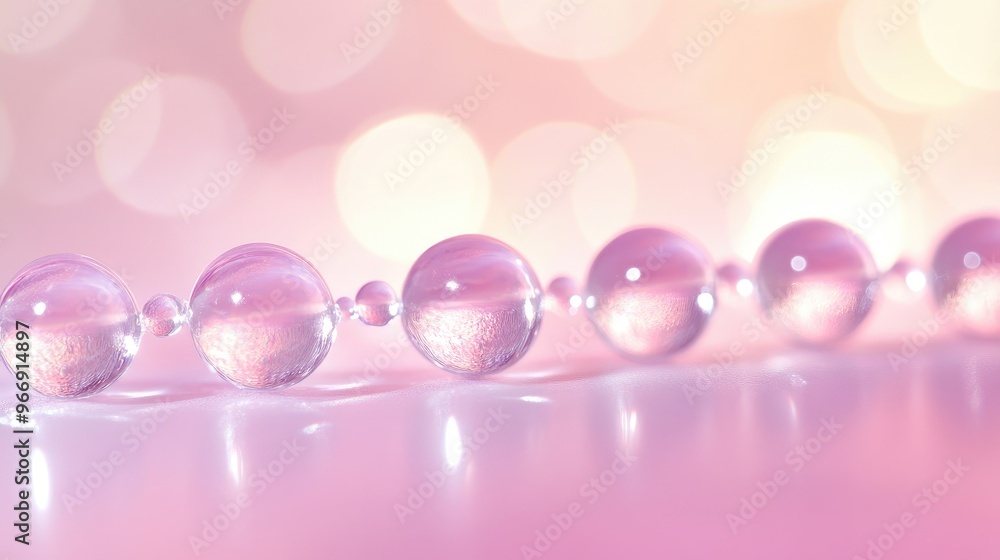 Poster a clean and simple background with clear crystal spheres arranged in a row, against a soft-focus gra