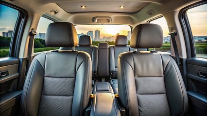 From the driver's seat, I gaze out at the vacant rear seats, their headrests forming a silhouette against