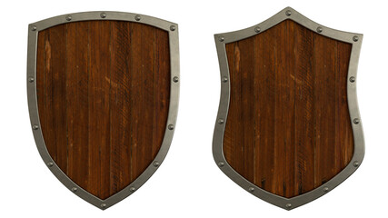 Wooden shield on transparent background