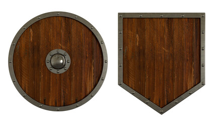 Wooden shield on transparent background