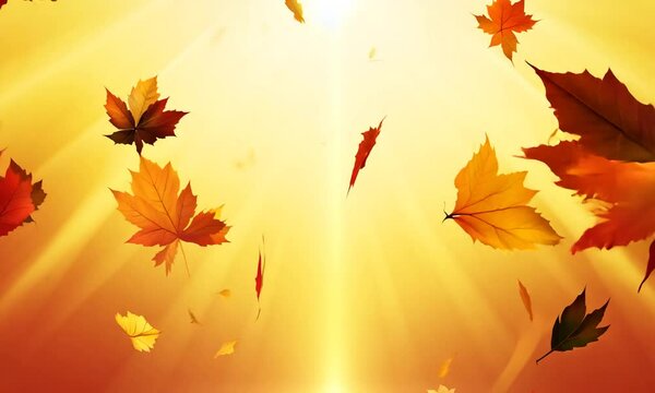 Falling autumn leaves - animated falling golden light background