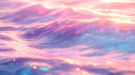 Fototapeta premium Close-up of Sparkling Water with Pink and Blue Hues at Sunset
