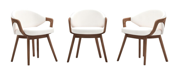 Set of modern wooden chairs with white seats, cut out