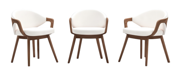 Set of modern wooden chairs with white seats, cut out