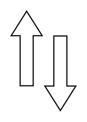 Two black outlined arrows, one pointing upwards and one pointing downwards. Ideal for: navigation icons, direction symbols, user interface design, infographic elements, and educational illustrations.