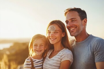 Obraz premium Attachment joy and imagination happy family posing in sunlight symbolizing joy connection and the warmth of togetherness on a bright day