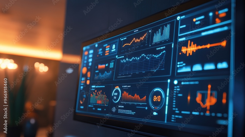 Aufkleber a futuristic dashboard displaying energy data and electricity flow in a smart home environment