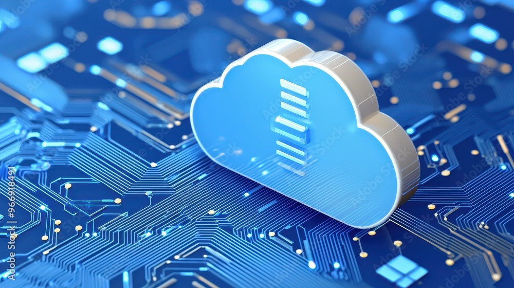 Poster cloud computing icon on circuit board