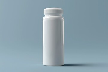 White Plastic Bottle with Screw Top Lid on a Blue Background