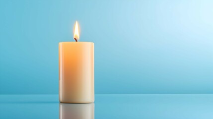 Burning Candle on Blue Background