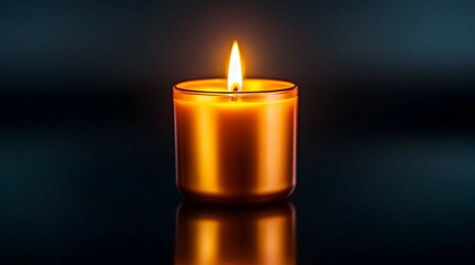Burning Candle in Glass Jar on Black Background