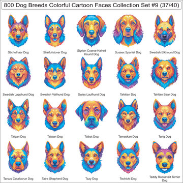 Dog Breeds Colorful Cartoon Dog Faces Collection Set of 800 Dog Faces Isolated Part 37