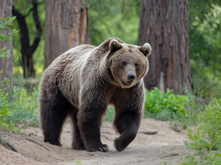 Wild brown bear (Ursus arctos) in the summer forest. Animal in natural habitat