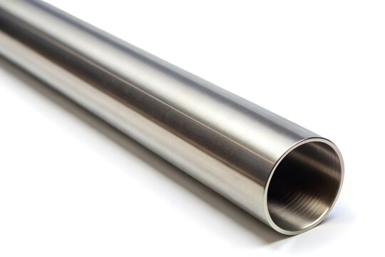 Stainless steel tube pipe isolated on white background with forced perspective angle