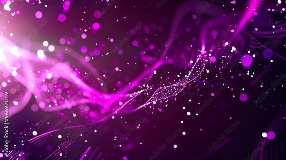 Wall mural Digital_purple_particles_wave_and_light_abstra