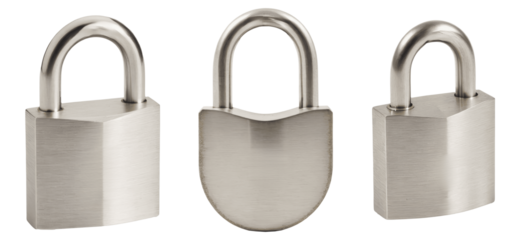 set of stainless padlock isolated on transparent background