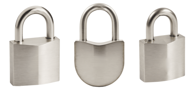 set of stainless padlock isolated on transparent background