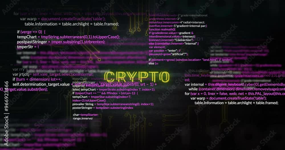Poster Animation of data processing over connections and crypto text
