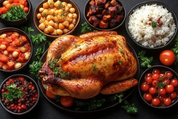 Traditional Thanksgiving Feast: Roasted Turkey, Sides, and Classic Holiday Dishes