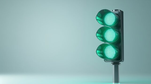 Green Traffic Light on Blue Background